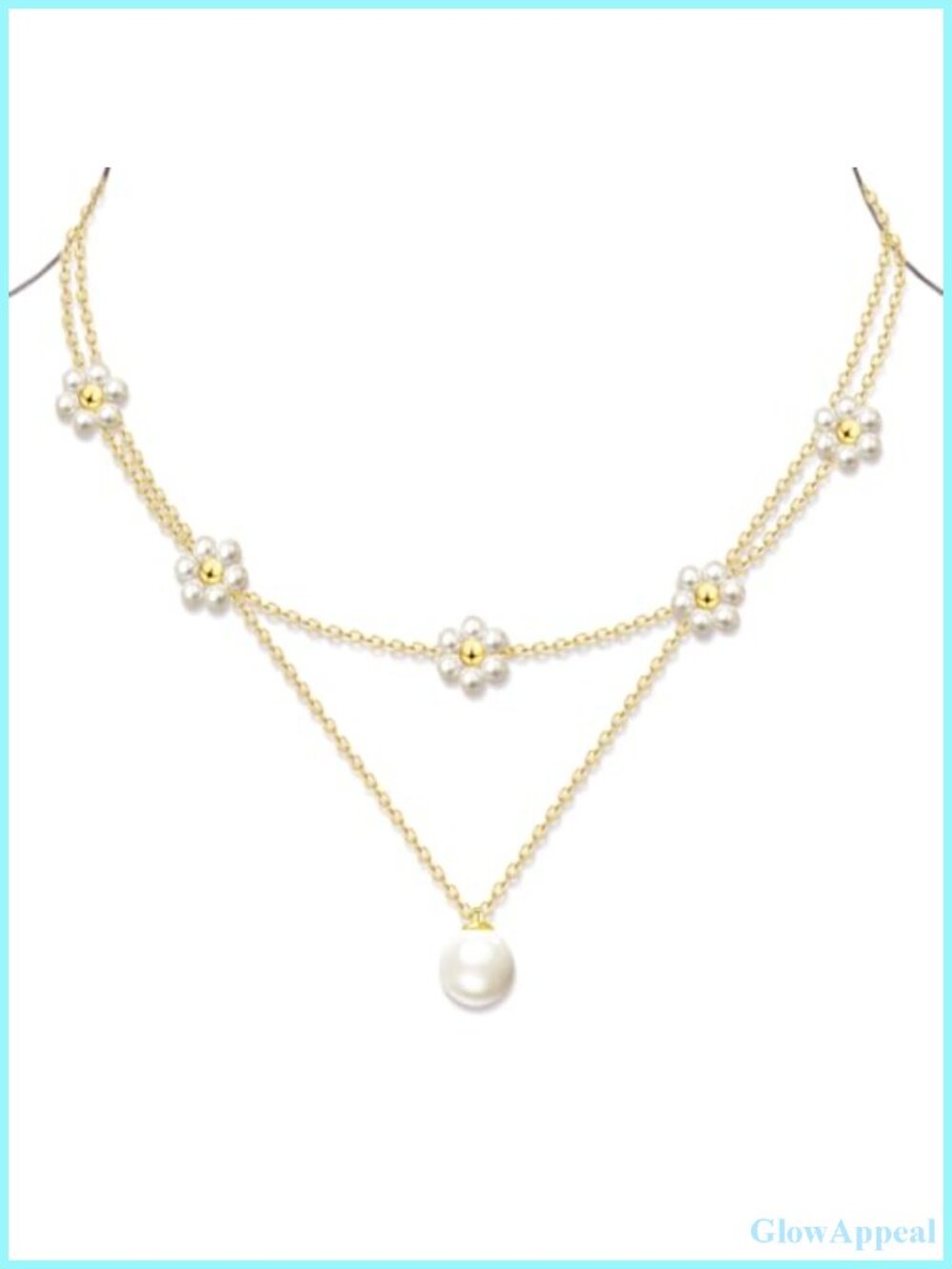 14K Gold Plated Pearl Daisy Choker Necklace Set Layered Women Jewelry Gift